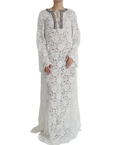 Dolce & Gabbana Elegant White Shift Dress With Crystal Embellishment In Gray