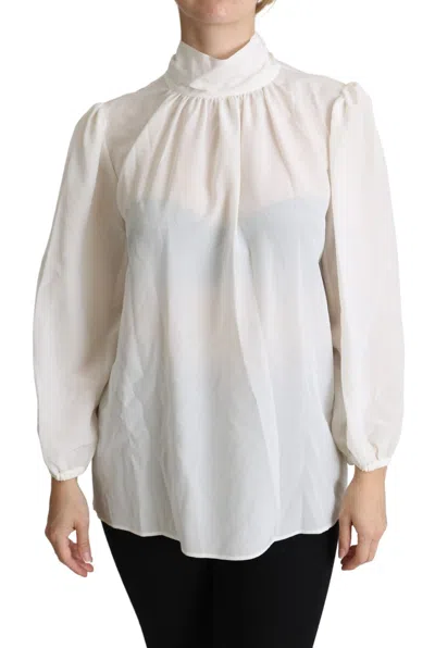 DOLCE & GABBANA ELEGANT WHITE SILK PUSSY BOW BLOUSE