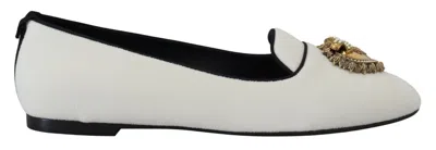 Dolce & Gabbana Velvet Ballerina Loafers Flat Sole Pearls In White