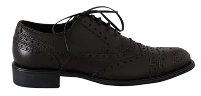 Dolce & Gabbana Dark Blue Leather Wingtip Oxford Dress Shoes In Black