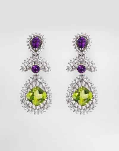Dolce & Gabbana Eleganza Earrings 18-carat White Gold, Amethysts, Peridots, And Sapphires