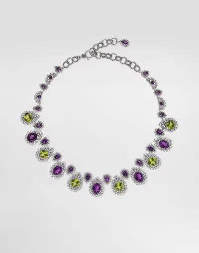 Dolce & Gabbana Eleganza Necklace 18-carat White Gold, Amethysts, Peridots, And Sapphires