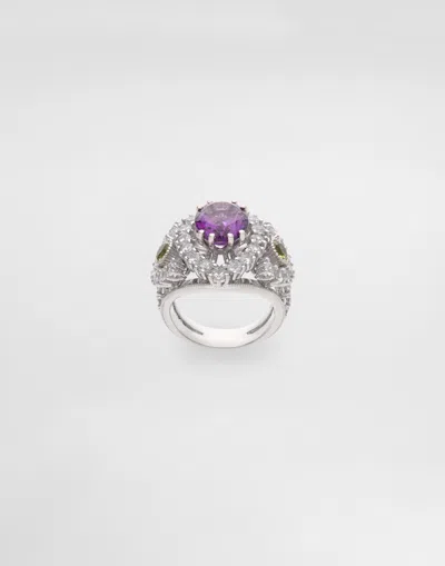 Dolce & Gabbana Eleganza Ring 18-carat White Gold, Amethyst, Peridots, And Sapphires