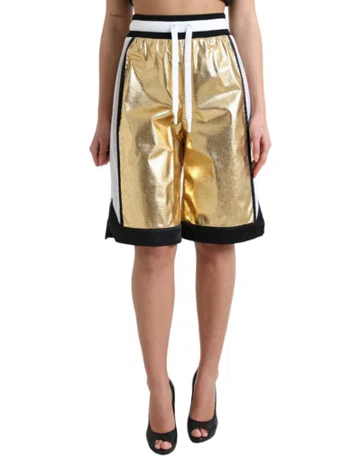 Dolce & Gabbana Metallic Perforated High-waist Shorts In Gold