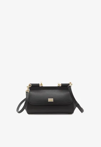 Dolce & Gabbana Elongated Sicily Calf Leather Shoulder Bag In Black