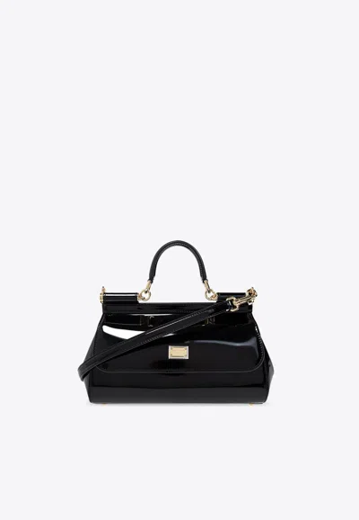 Dolce & Gabbana Elongated Sicily Leather Top Handle Bag In Black