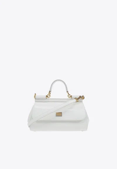Dolce & Gabbana Elongated Sicily Leather Top Handle Bag In White