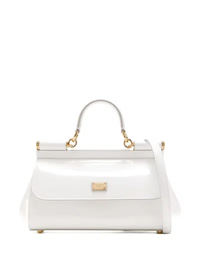 Dolce & Gabbana Elongated Sicily Patent-leather Top-handle Tote Bag In White