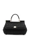 Dolce & Gabbana Medium Sicily Raffia Shoulder Bag In Black