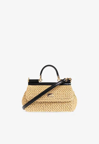 Dolce & Gabbana Elongated Sicily Woven-raffia Top Handle Bag In Beige
