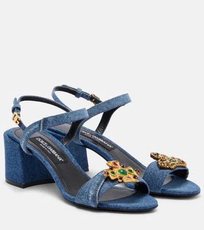 Dolce & Gabbana Embellished 60 Denim Sandals In Blue
