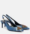 Dolce & Gabbana Denim Patchwork Slingback With Embroidery In Blue
