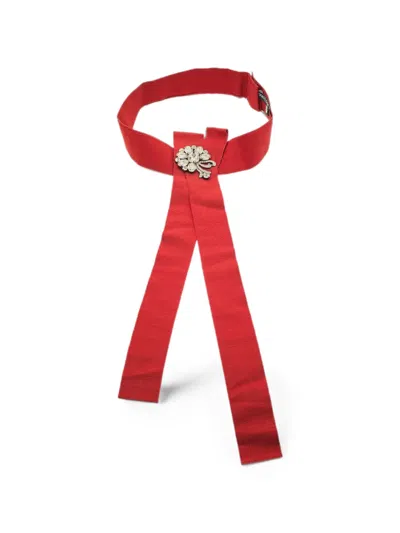 Pre-owned Dolce & Gabbana Embellished Bow Waist Belt In Red