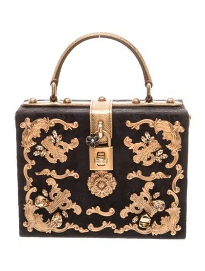 Pre-owned Dolce & Gabbana Embellished Brocade Dolce Box Clutch Mini In Black
