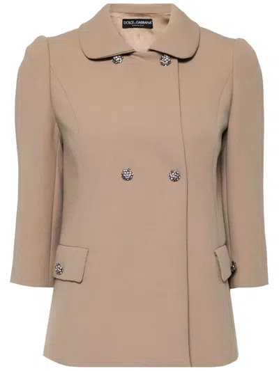Dolce & Gabbana Embellished-button Virgin-wool Jacket In Brown