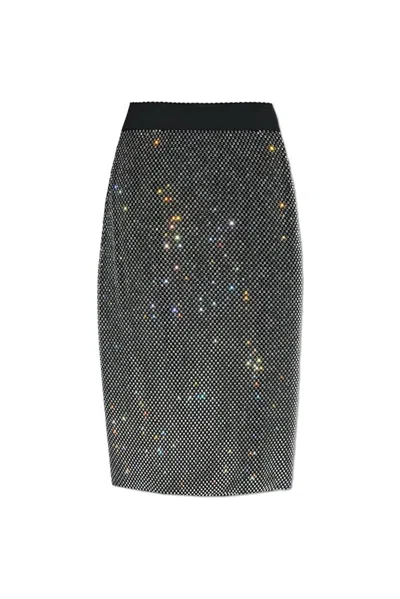Dolce & Gabbana Crystal Mesh Midi Skirt In Silver