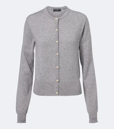 Dolce & Gabbana Embellished Cashmere Cardigan In Grey