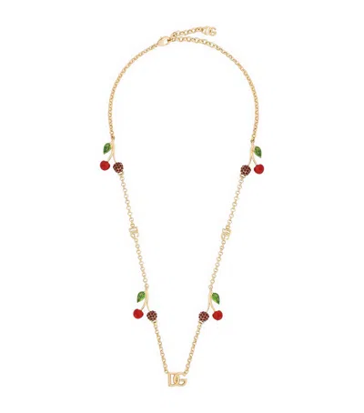 Dolce & Gabbana Embellished Cherry Logo Necklace