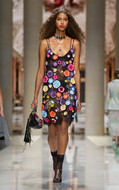 Dolce & Gabbana Embellished Chiffon Mini Dress In Black