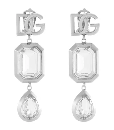 Dolce & Gabbana Embellished Clip-on Logo Earrings In Silver