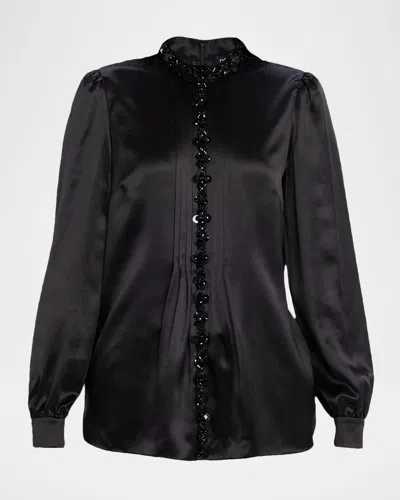 Dolce & Gabbana Embellished Collared Silk Blouse In Black