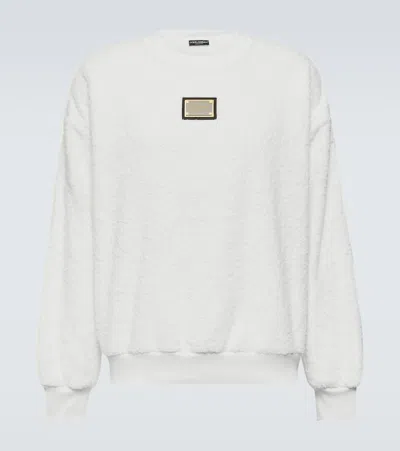 Dolce & Gabbana Sweatshirt Aus Baumwoll-frottee In Bianco
