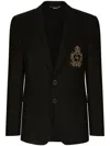 Dolce & Gabbana Embellished Crest Single-breasted Blazer In Black