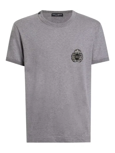 Dolce & Gabbana Bee And Crown Embroidered Tshirt In Gray