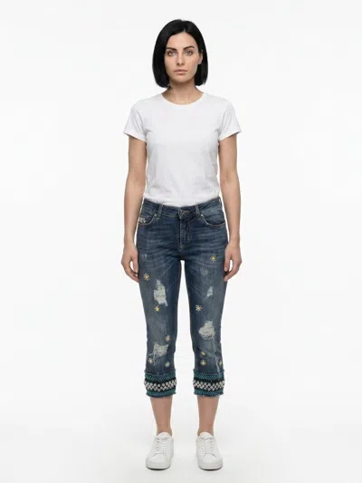 Dolce & Gabbana Embellished Cropped Denim Jeans In Blue