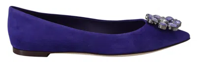 Dolce & Gabbana Suede Crystal Ballerina Flats Pointed Toe In Blue
