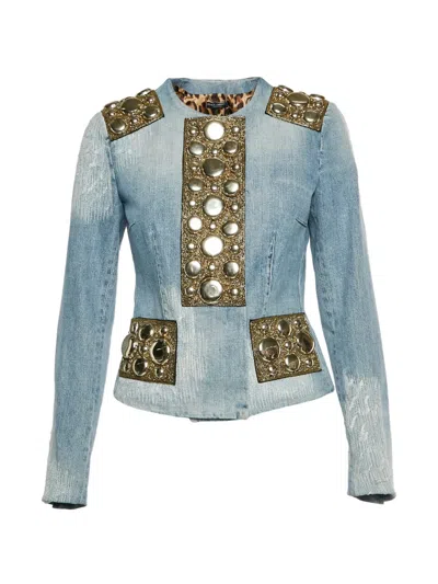 Pre-owned Dolce & Gabbana Embellished Denim Jacket In Blue