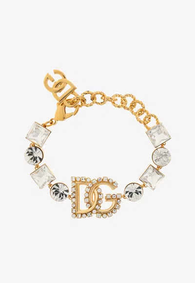 Dolce & Gabbana Embellished Dg Logo Bracelet In Gold