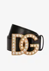 Dolce & Gabbana Embellished Dg Logo Buckle Belt In Calf Leather In Black