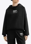 Dolce & Gabbana Jersey Hoodie With Rhinestone-detailed Dg Embellishment In Black