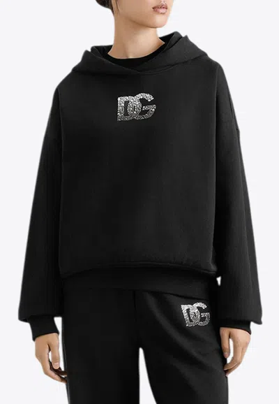 DOLCE & GABBANA EMBELLISHED DG LOGO HOODED SWEATSHIRT