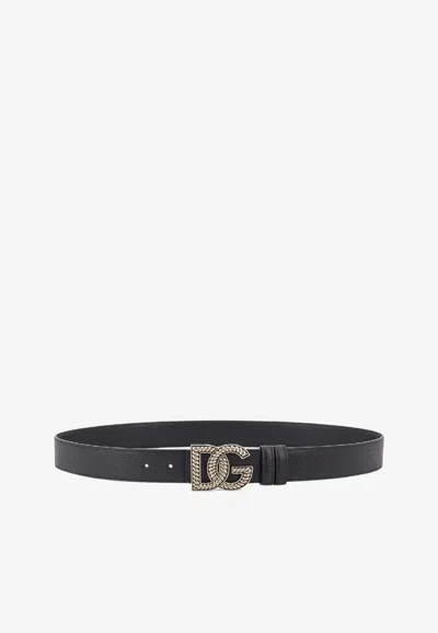 DOLCE & GABBANA EMBELLISHED DG LOGO LEATHER BELT