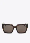 Dolce & Gabbana Embellished Dg Logo Rectangular Sunglasses In Brown