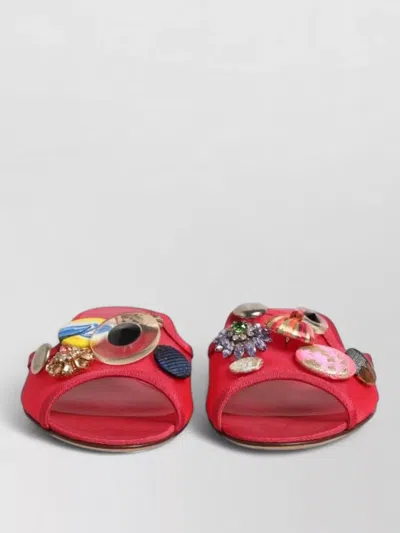 Dolce & Gabbana Embellished Flat Slide Sandals Open Toe In Red