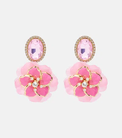 Dolce & Gabbana Embellished Floral Clip-on Earrings In Pink