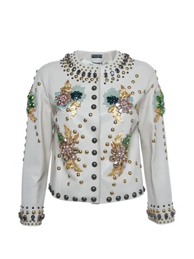 Pre-owned Dolce & Gabbana Embellished Floral Jacket In Neutral