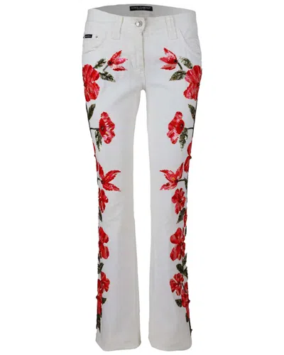 Dolce & Gabbana Embellished Floral Pant In White