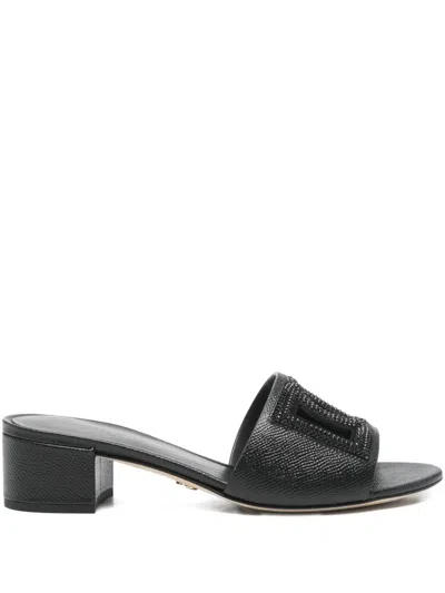 Dolce & Gabbana Sandals Block Heel Embellished Strap Open Toe In Black
