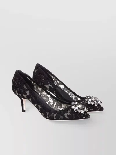 Dolce & Gabbana Embellished Lace Overlay Kitten Heel Pumps