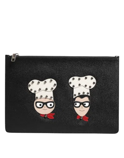 Dolce & Gabbana Embellished Leather Clutch In Black