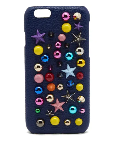 Pre-owned Dolce & Gabbana Embellished Leather Iphone 6 Case In Blue
