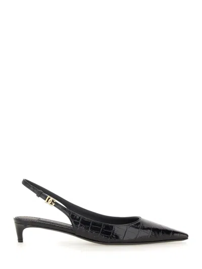 Dolce & Gabbana Embellished Leather Slingback Pumps In Black