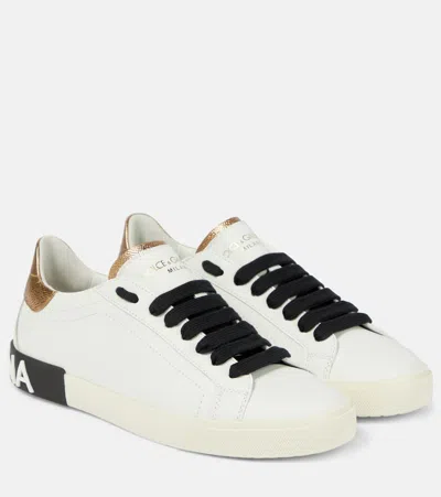 Dolce & Gabbana Embellished Leather Trainers In White