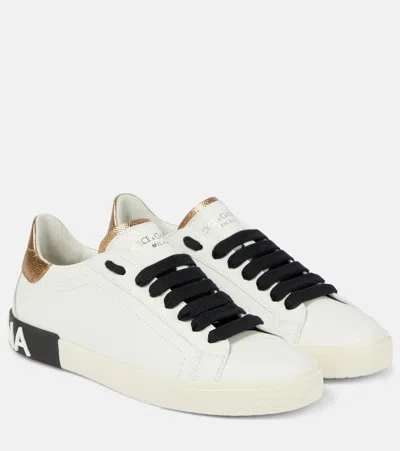 Dolce & Gabbana Portofino Logo Low Top Sneakers In White
