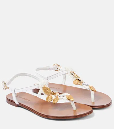 Dolce & Gabbana Verzierte Sandalen Aus Leder In Weiss