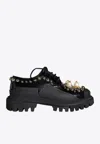 Dolce & Gabbana Embellished Leather Trekking Derby Shoes In Black